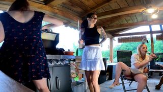 Hot and horny Leon Lambert Girls without underwear have a BBQ Party Outdoors within Short Skirt Summer Dress